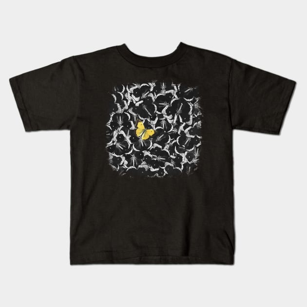 Dare to be Different - Black and Yellow Butterflies Pattern Kids T-Shirt by DyrkWyst